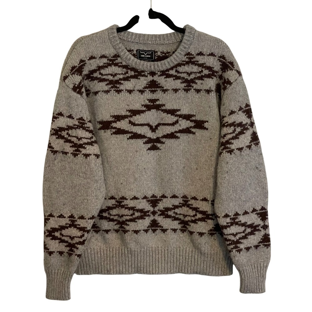 Kimes‎ Ranch Mens Large Gray Southwestern Wool Blend Geometric Crewneck Sweater